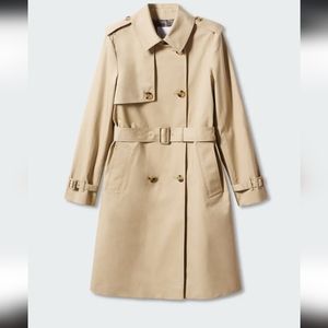 NWO Mango Classic trench coat with belt in brown, Size Small
